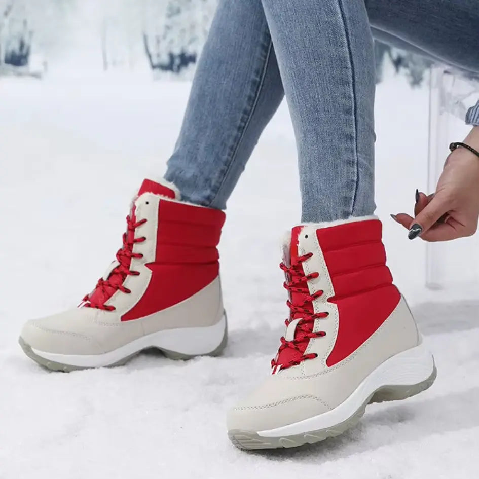Dames Snowboots met Veters | Vegan Leer en Warme Pluche Voering