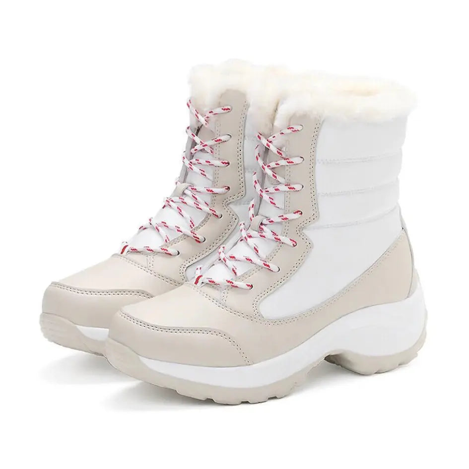 Dames Snowboots met Veters | Vegan Leer en Warme Pluche Voering
