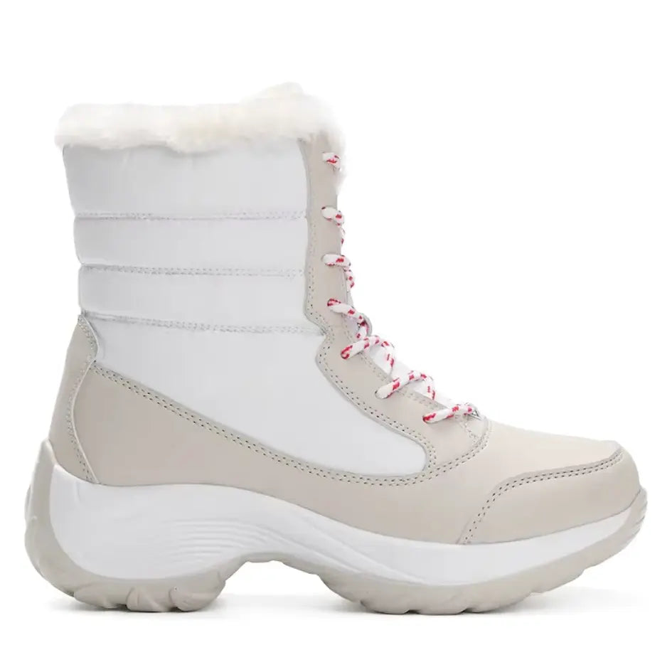 Dames Snowboots met Veters | Vegan Leer en Warme Pluche Voering