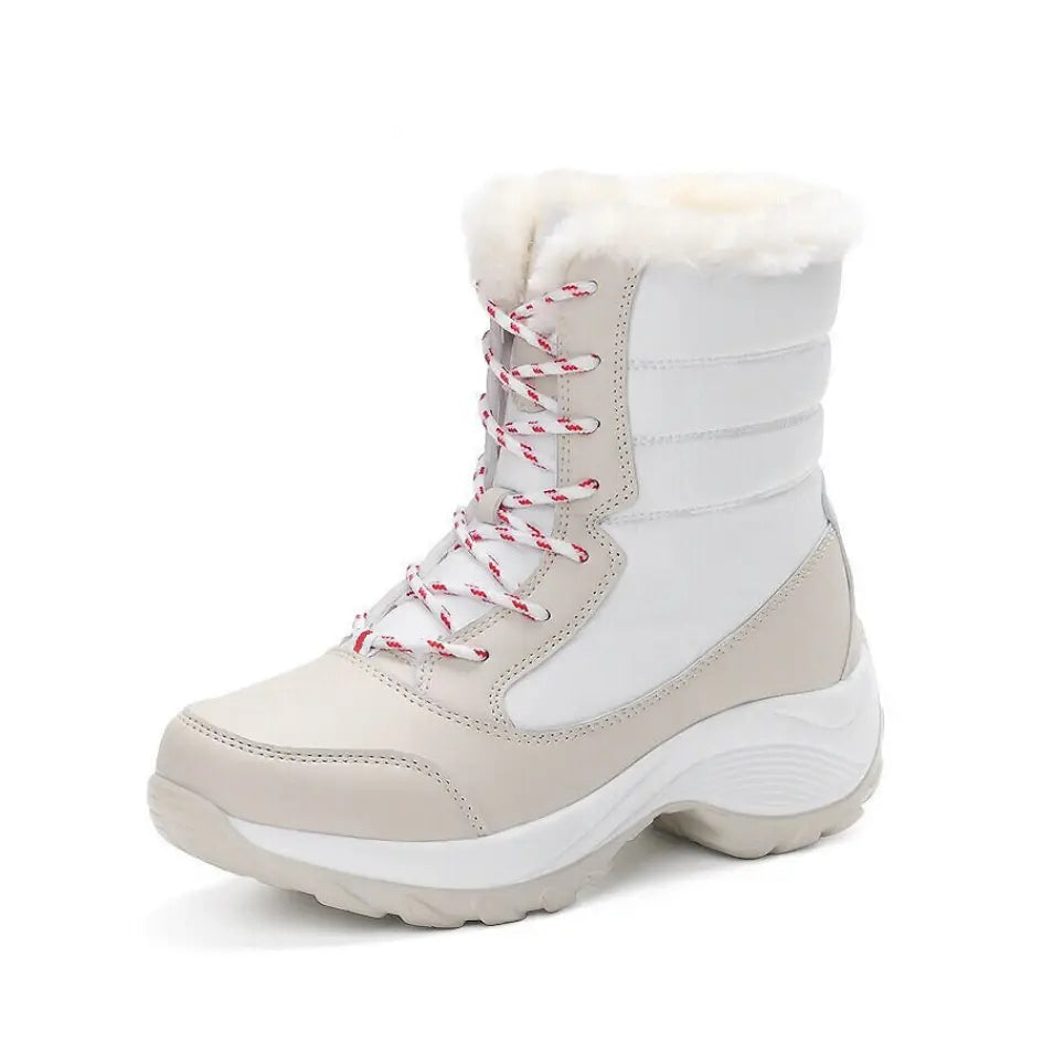 Dames Snowboots met Veters | Vegan Leer en Warme Pluche Voering