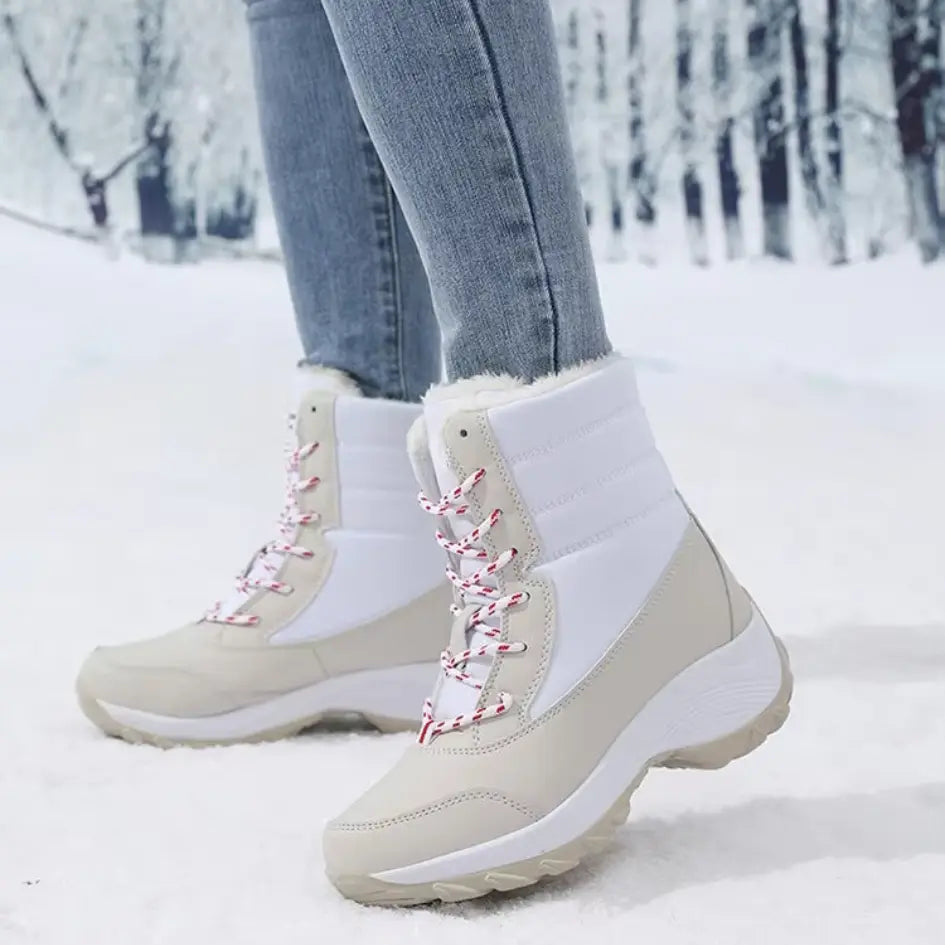 Dames Snowboots met Veters | Vegan Leer en Warme Pluche Voering