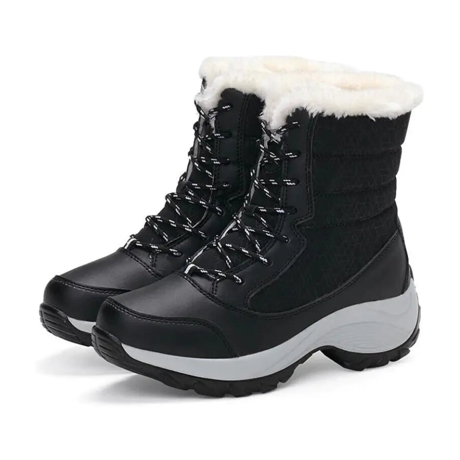 Dames Snowboots met Veters | Vegan Leer en Warme Pluche Voering