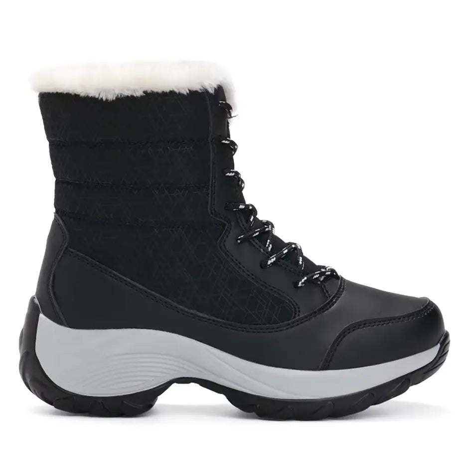 Dames Snowboots met Veters | Vegan Leer en Warme Pluche Voering