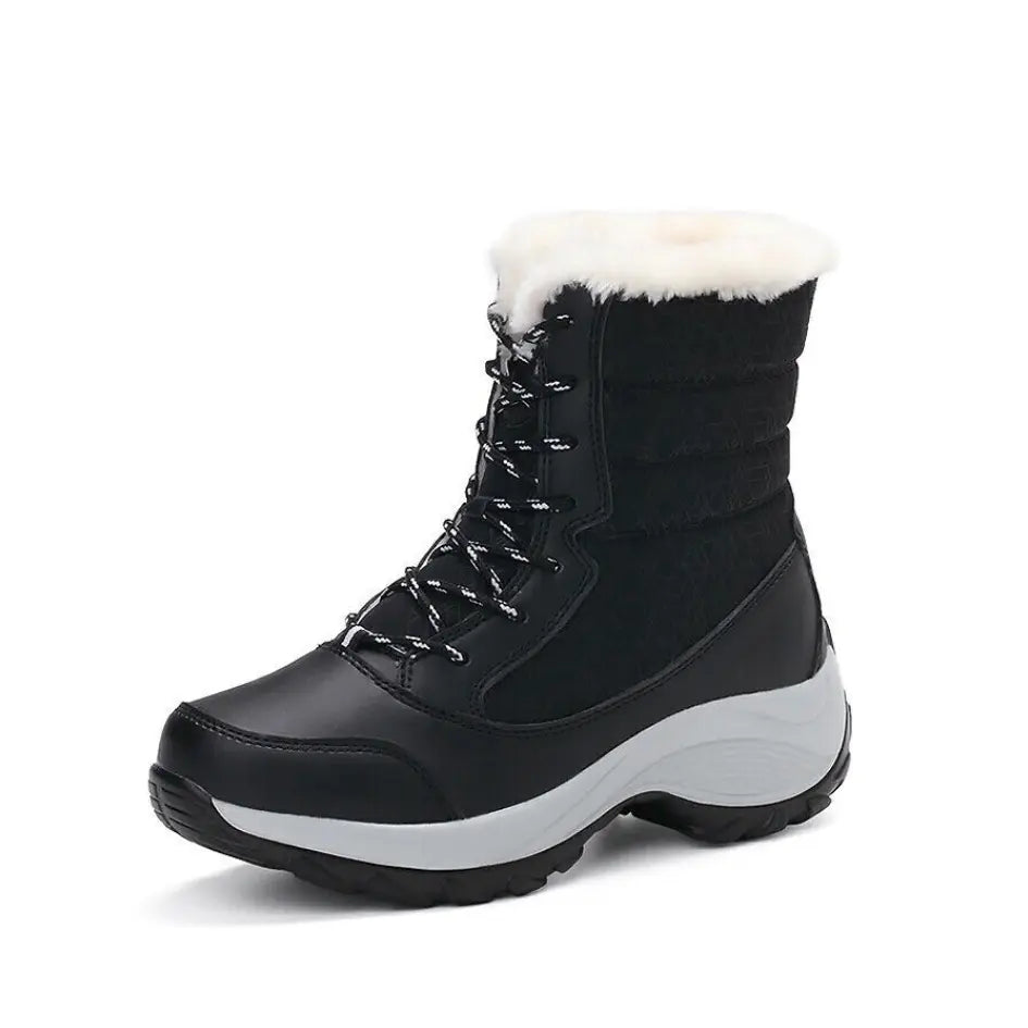 Dames Snowboots met Veters | Vegan Leer en Warme Pluche Voering