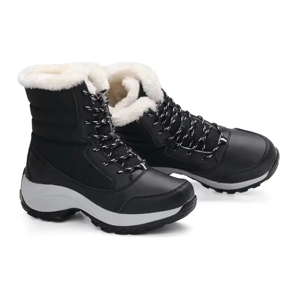 Dames Snowboots met Veters | Vegan Leer en Warme Pluche Voering