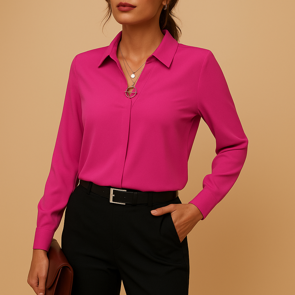 Dames Effen Blouse met Klassieke Kraag | Tijdloze stijl met vrouwelijke pasvorm