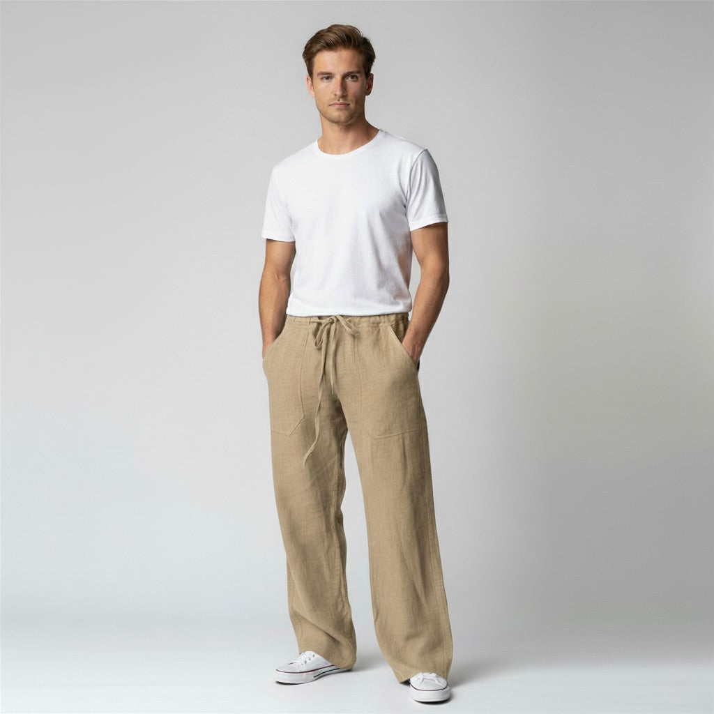 Linnen Heren Vrijetijdsbroek met Ontspannen Pasvorm en Tijdloze Stijl