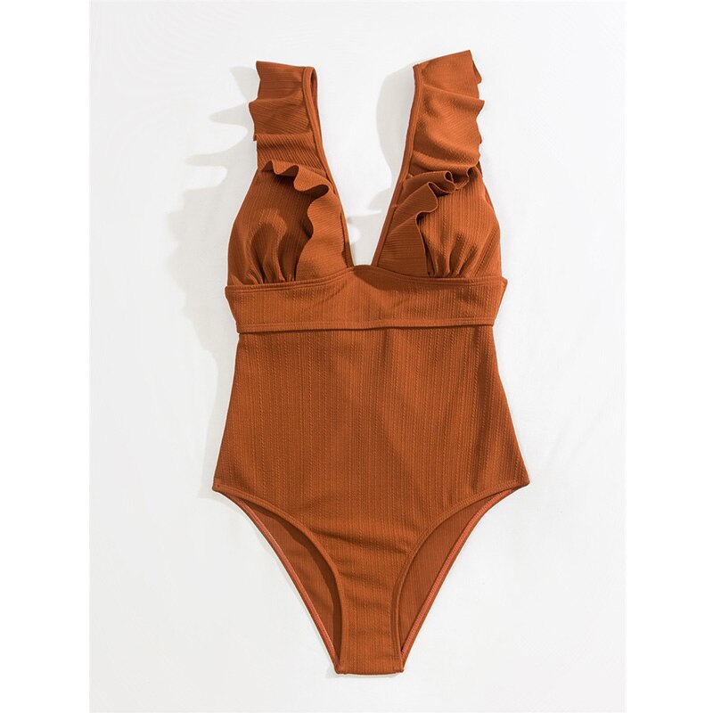 Mode Outlet | Elegant V-Hals Badpak met Ruffle Details – Stijlvol & Flatterend
