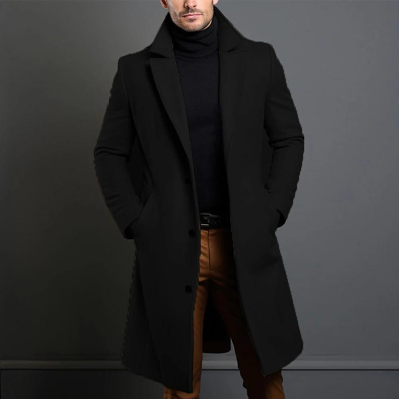 Heren Winterjas Lang – Klassiek Model met Knoopsluiting