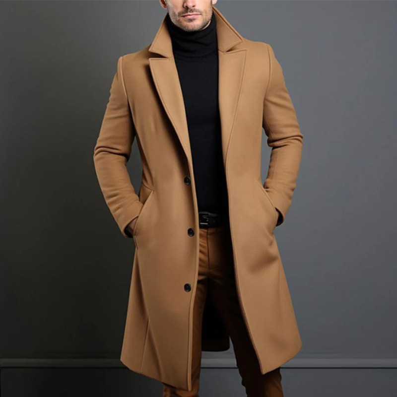 Heren Winterjas Lang – Klassiek Model met Knoopsluiting