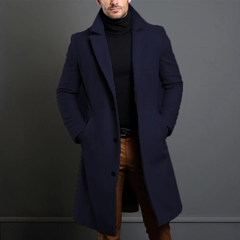 Heren Winterjas Lang – Klassiek Model met Knoopsluiting