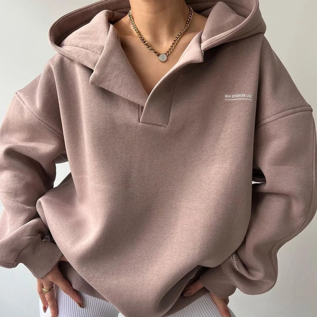Dames Hoodie – Lage V-hals Met Capuchon en Relaxte Pasvorm