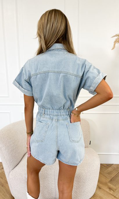 Korte Denim Jumpsuit voor Dames met Vrouwelijke City Look