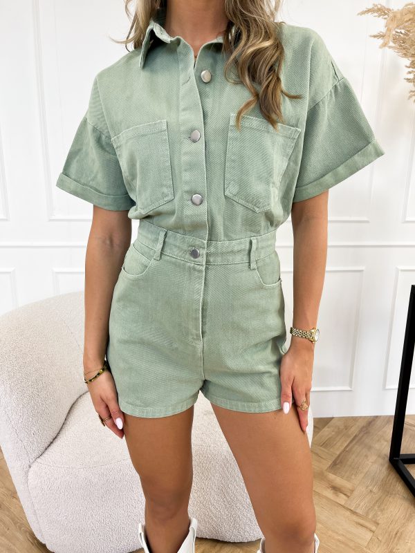 Korte Denim Jumpsuit voor Dames met Vrouwelijke City Look