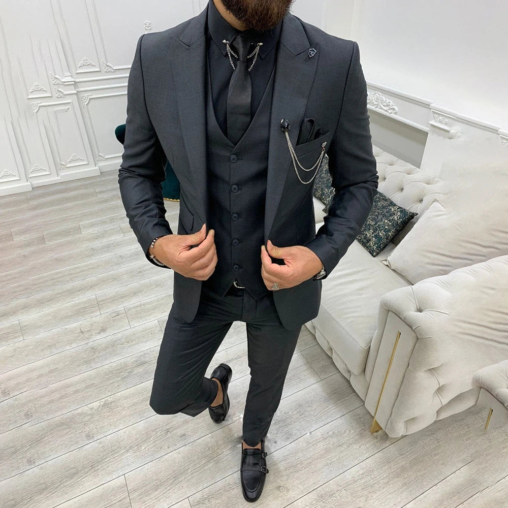 Heren Slim Fit Pak – 3-Delig Business Kostuum Voor Zakelijke Gelegenheden