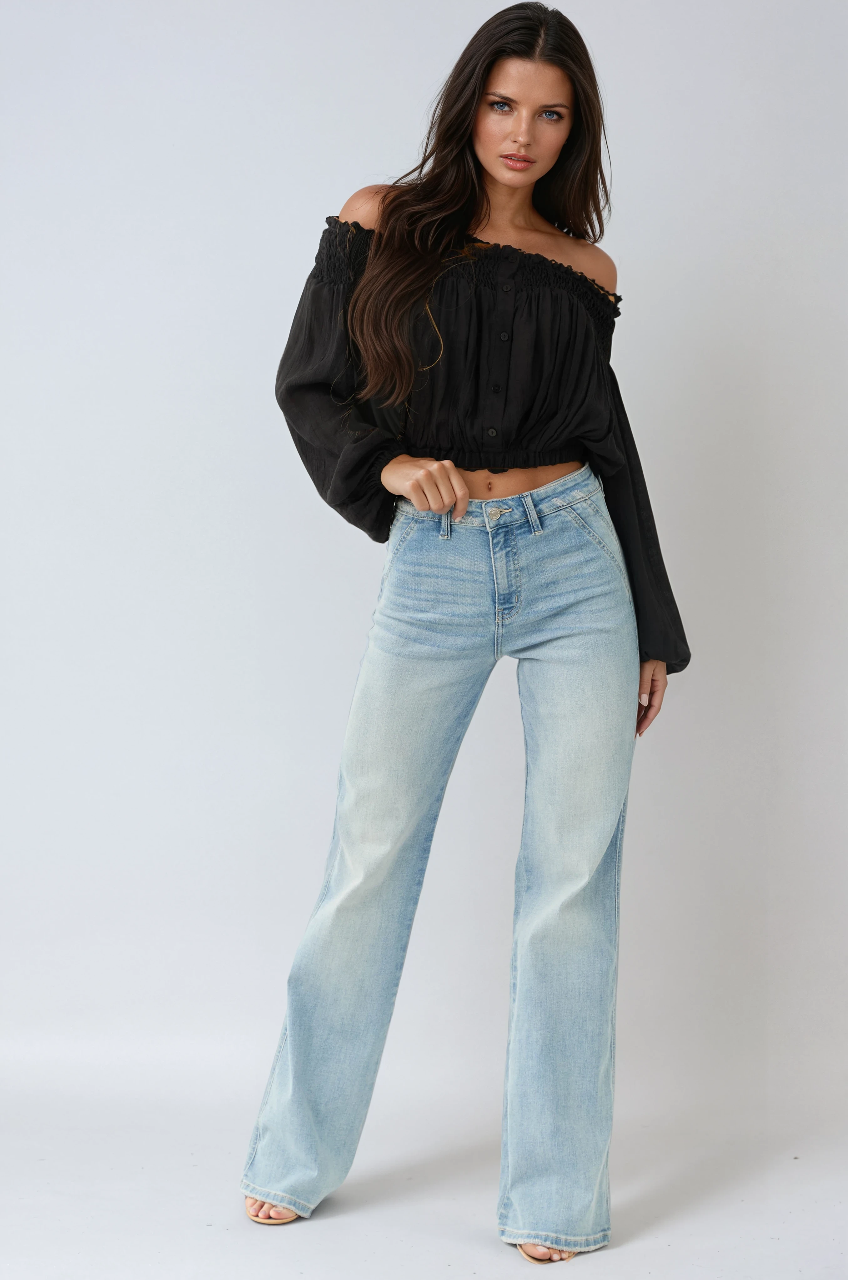Dames Flared Jeans – Lichtblauw Met Hoge Taille en Stretch