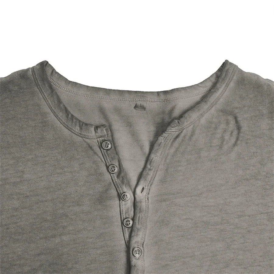 Mode Outlet | Heren Henley Shirt met Lange Mouwen – Casual & Comfortabel