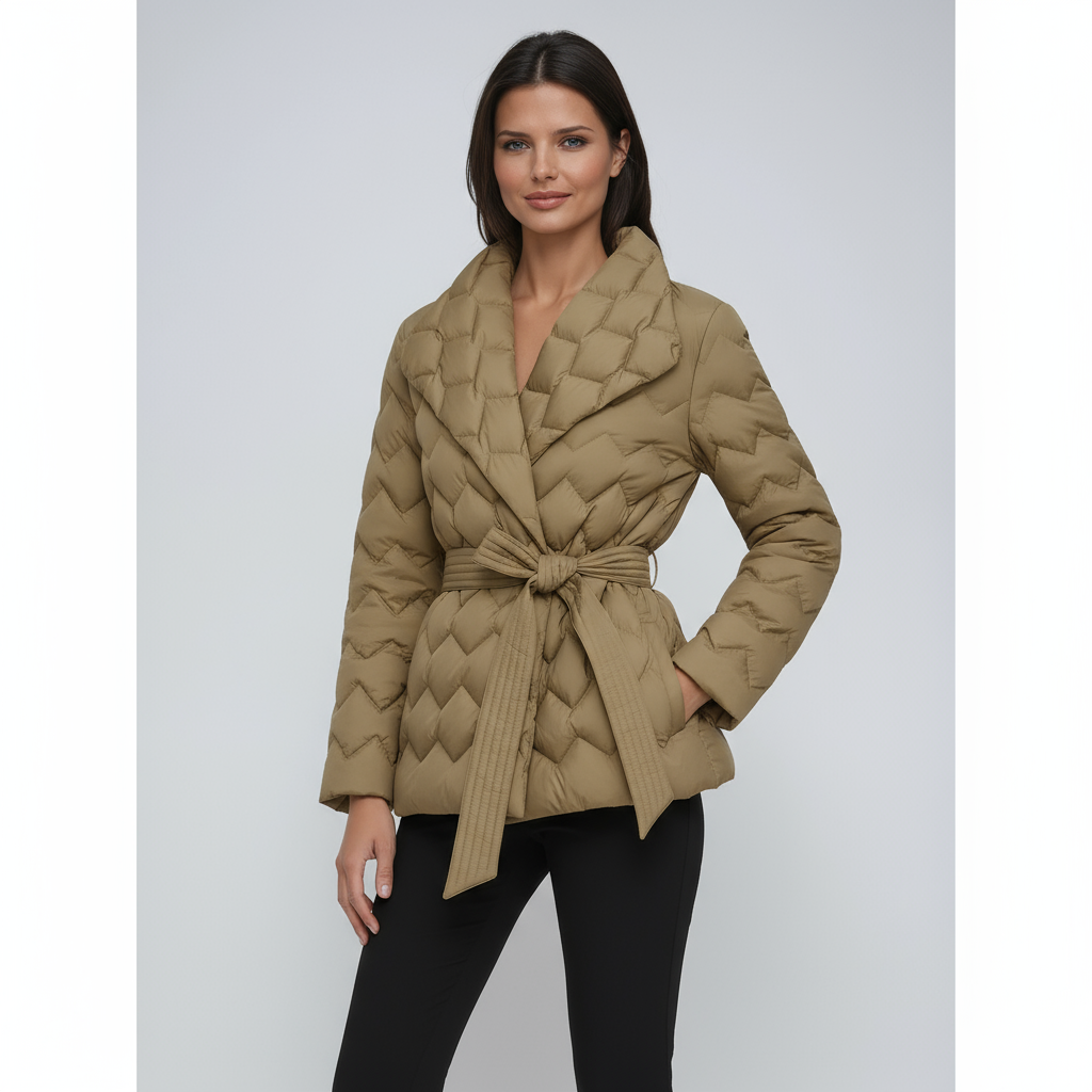 Dames Winterjas – Gewatteerd Met Ceintuur en Elegante Pasvorm