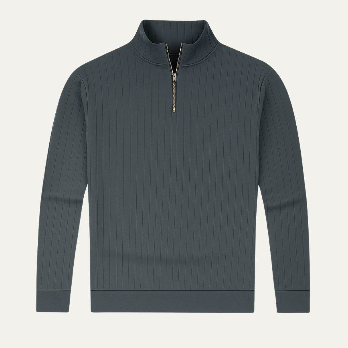 Heren Quarter Zip Trui met Ribstructuur en Opstaande Kraag