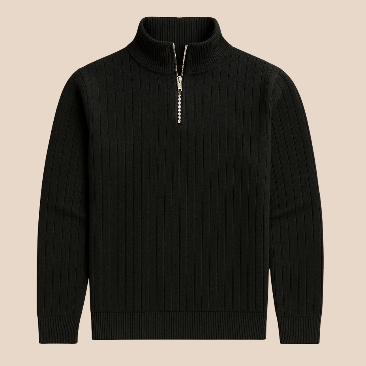 Heren Quarter Zip Trui met Ribstructuur en Opstaande Kraag