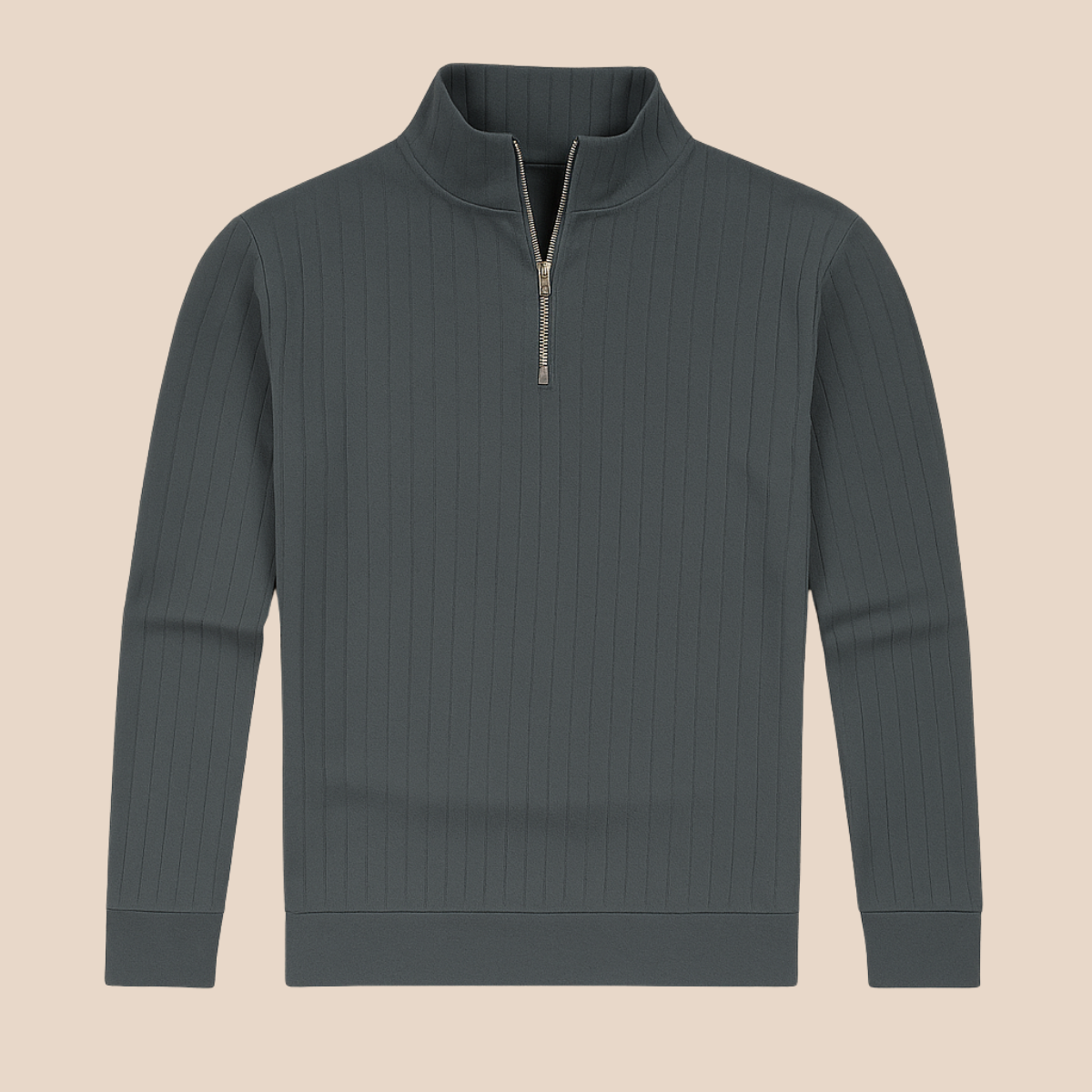 Heren Quarter Zip Trui met Ribstructuur en Opstaande Kraag
