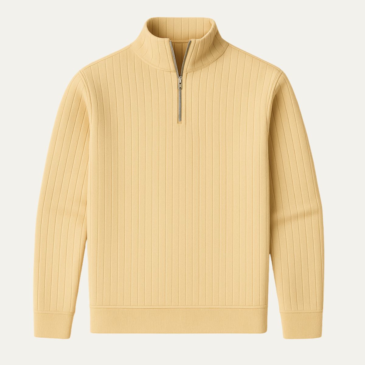 Heren Quarter Zip Trui met Ribstructuur en Opstaande Kraag