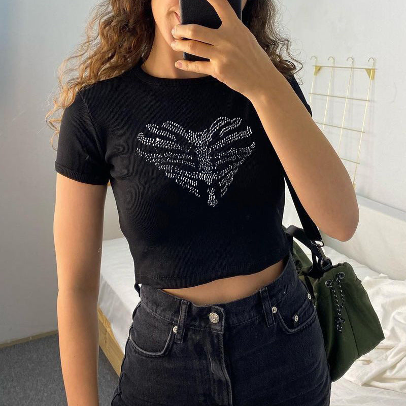 De Mode Outlet | Dames Crop Top met Schedelprint & Glinsterende Steentjes