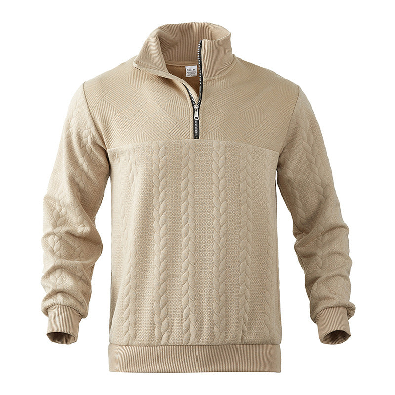 Heren Trui met Kabelpatroon en Half-Zip Rits