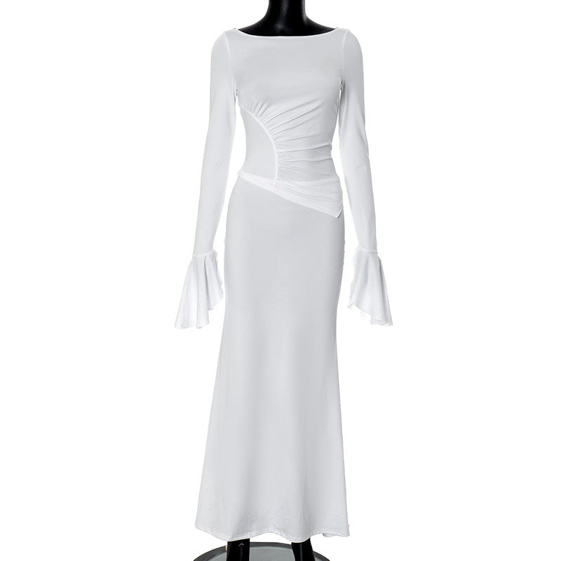 Selin | Elegante Dames Maxijurk met Sierlijke Plooi en Lange Mouwen