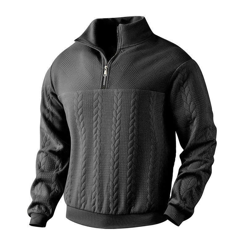 Heren Trui met Kabelpatroon en Half-Zip Rits