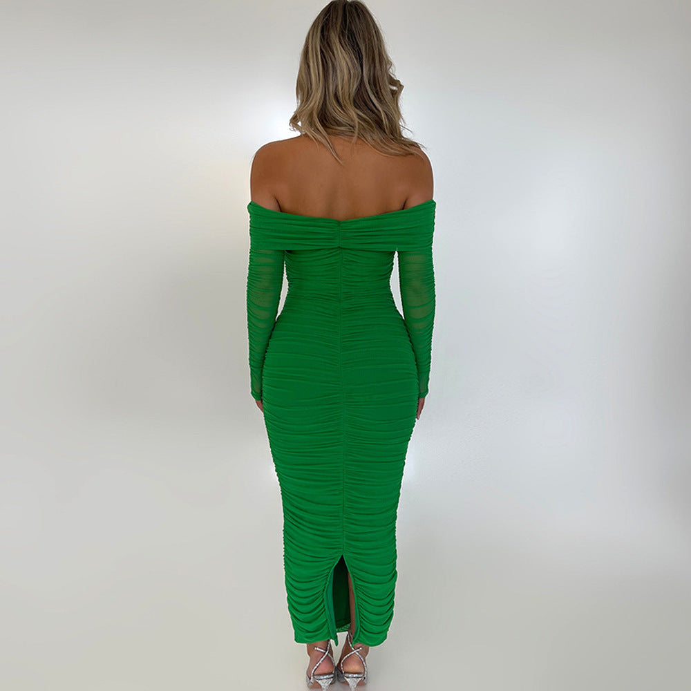 Yara | Off-Shoulder Maxijurk met Sierlijke Plooi en Ruches