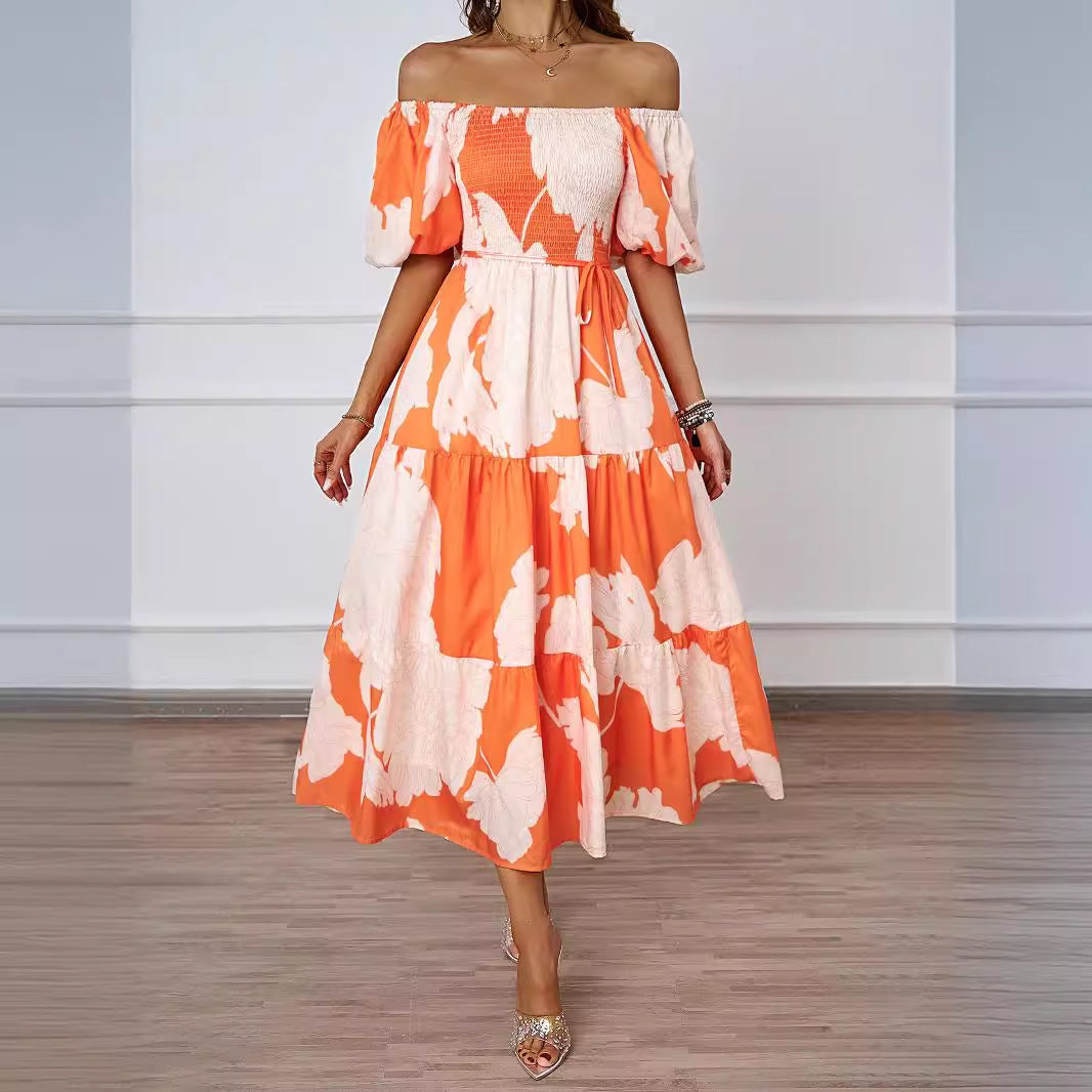 Schoudervrije Midi-Jurk met Elegante Details