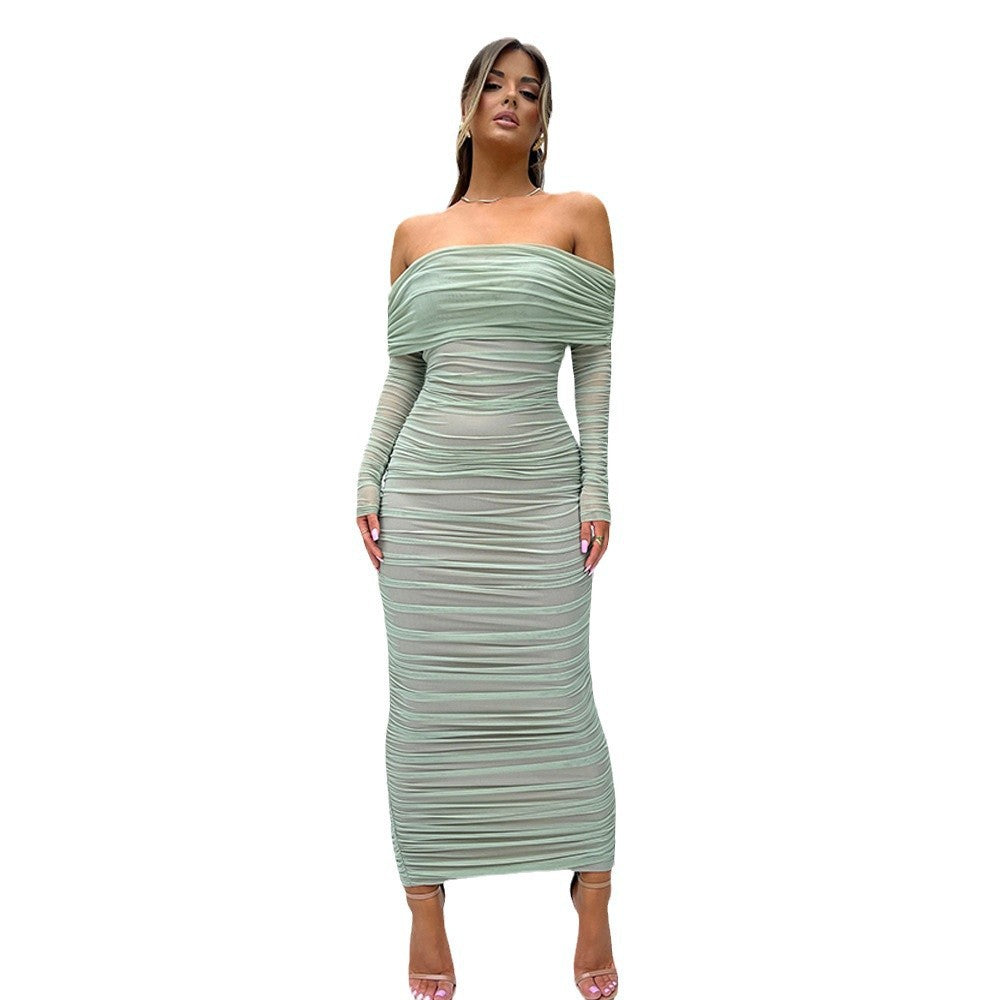 Yara | Off-Shoulder Maxijurk met Sierlijke Plooi en Ruches