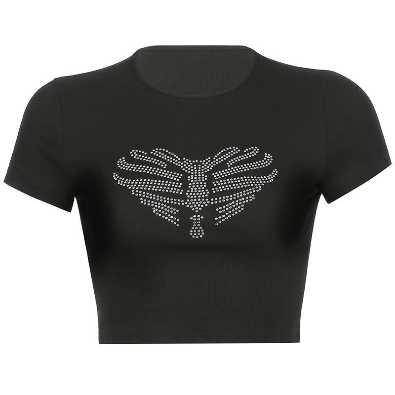 De Mode Outlet | Dames Crop Top met Schedelprint & Glinsterende Steentjes