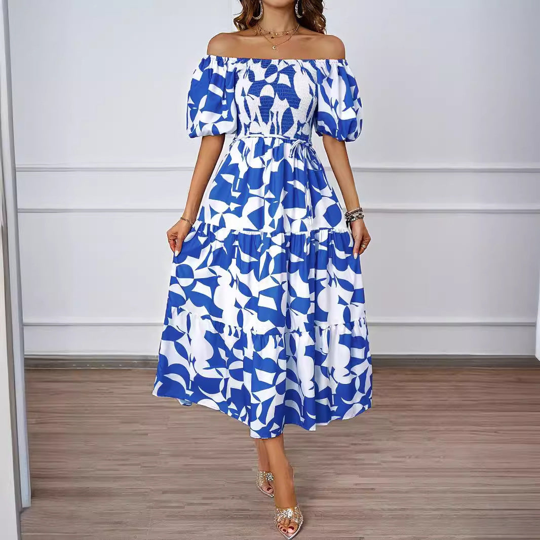 Schoudervrije Midi-Jurk met Elegante Details