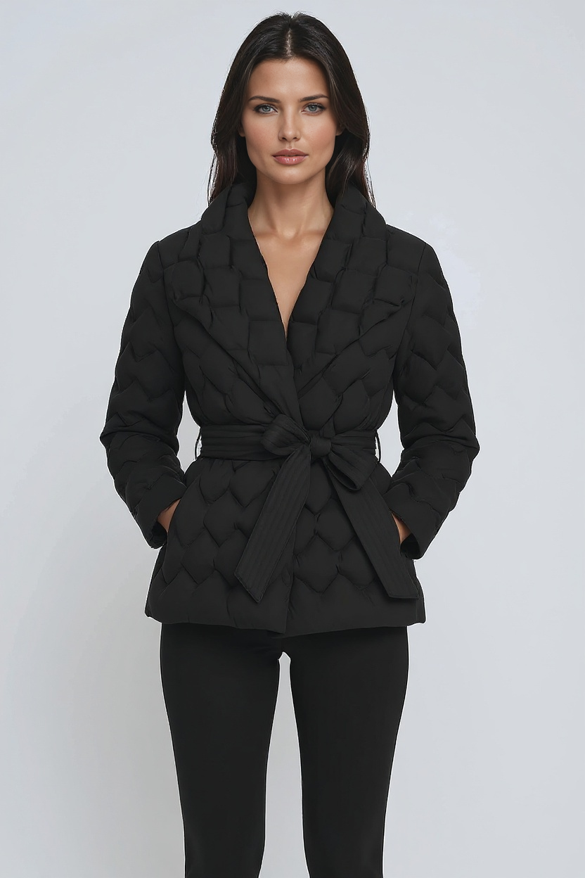 Dames Winterjas – Gewatteerd Met Ceintuur en Elegante Pasvorm