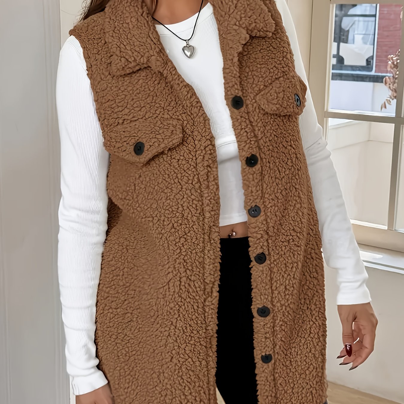 Teddy Bodywarmer Dames – Lang model met zachte teddy stof