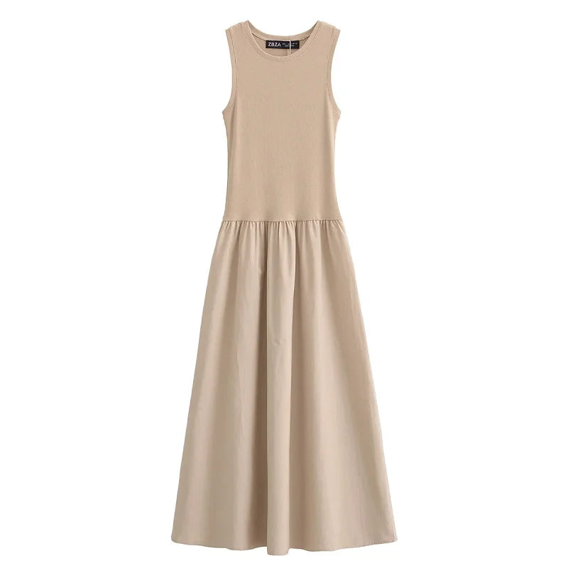 Mouwloze Midi Jurk met Ronde Hals
