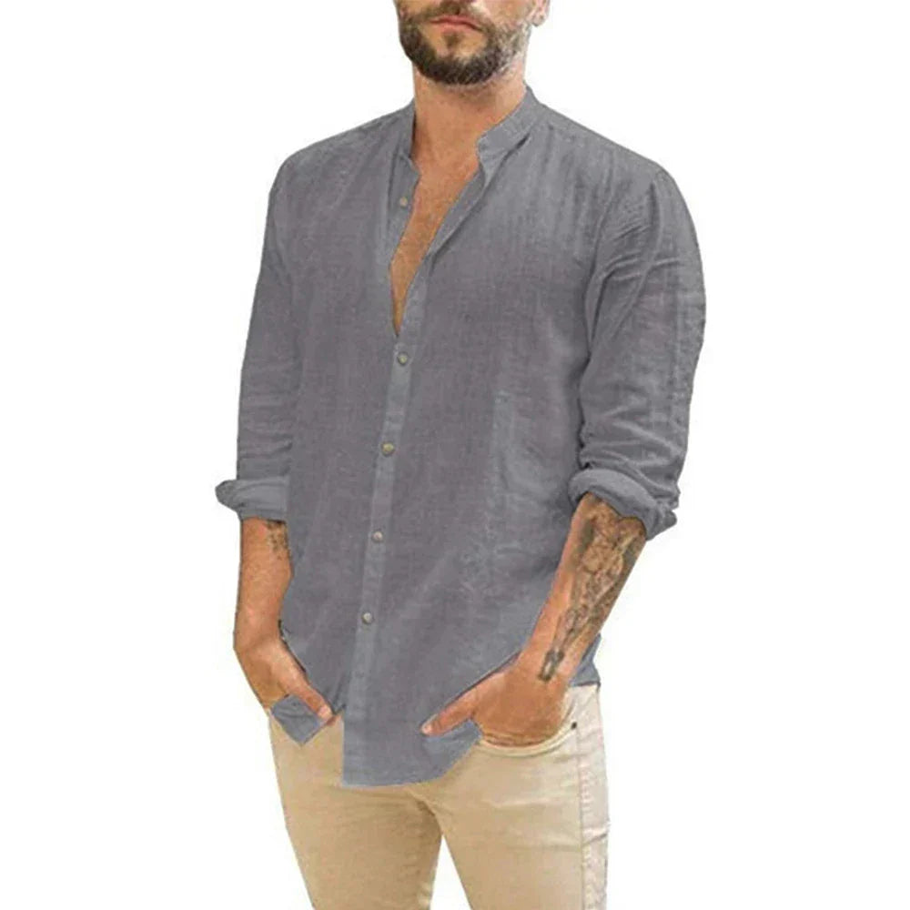 Mode Outlet | Linnen Button-Up Overhemd met Lange Mouwen – Stijlvol & Ademend