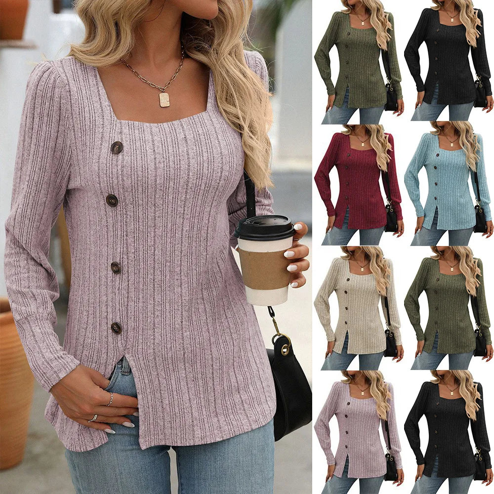 LINA | Geribbelde Top met Knoopdetails – Elegant & Comfortabel