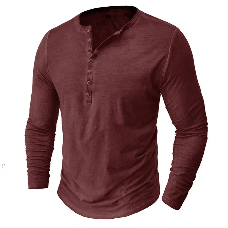 Mode Outlet | Heren Henley Shirt met Lange Mouwen – Casual & Comfortabel