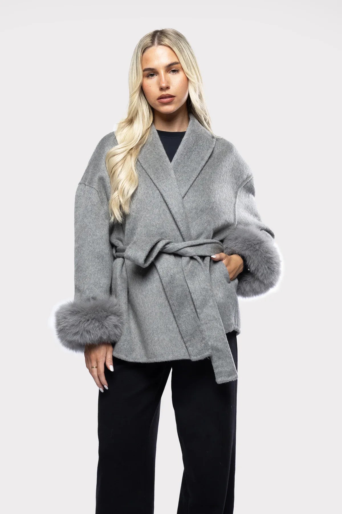 Dames Mantel – Overslag Model – Imitatiebont – Met Ceintuur