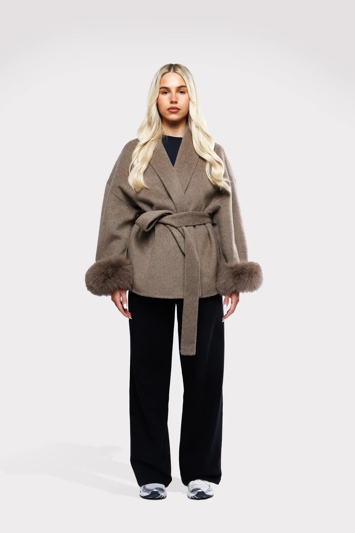 Dames Mantel – Overslag Model – Imitatiebont – Met Ceintuur