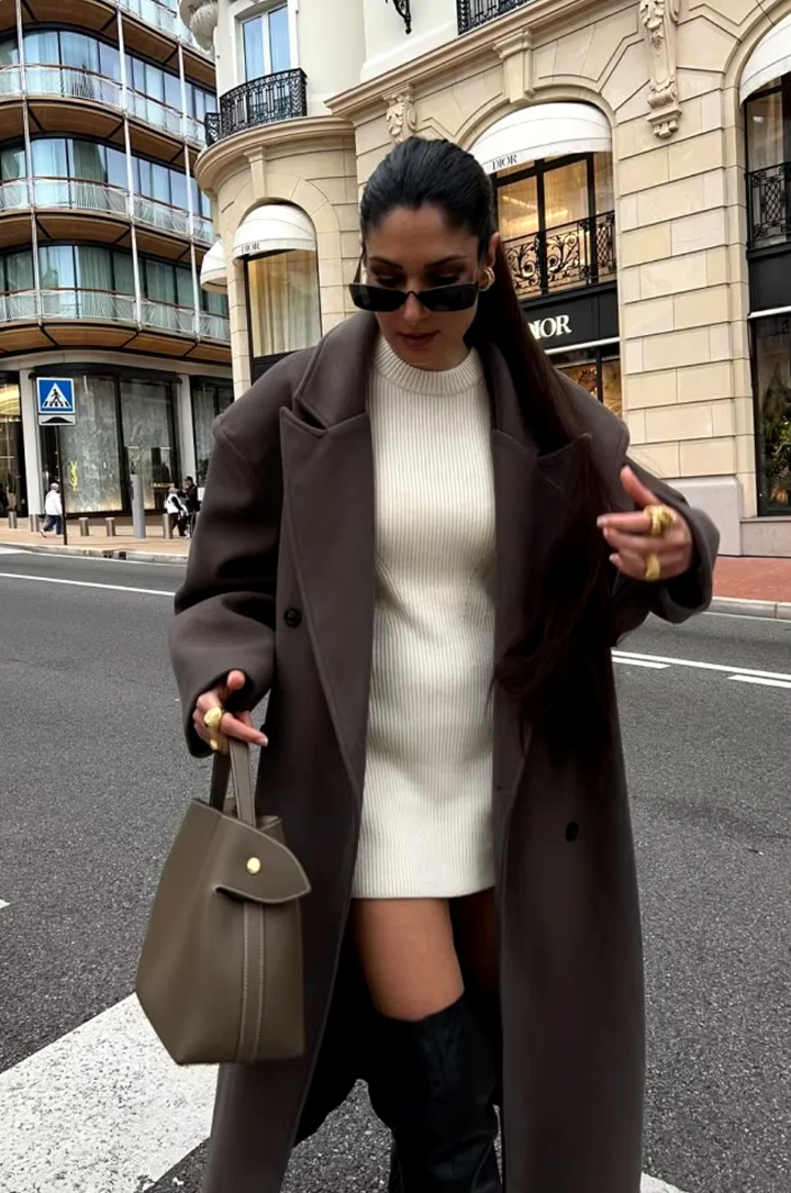 Dames Jas Oversized – Mantel met V-hals Kraag en Split