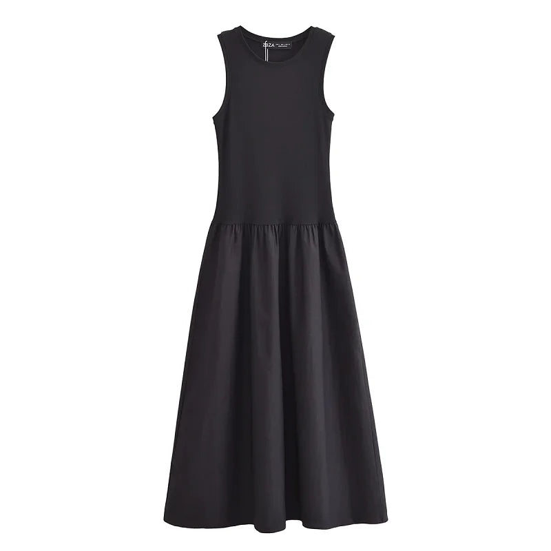 Mouwloze Midi Jurk met Ronde Hals