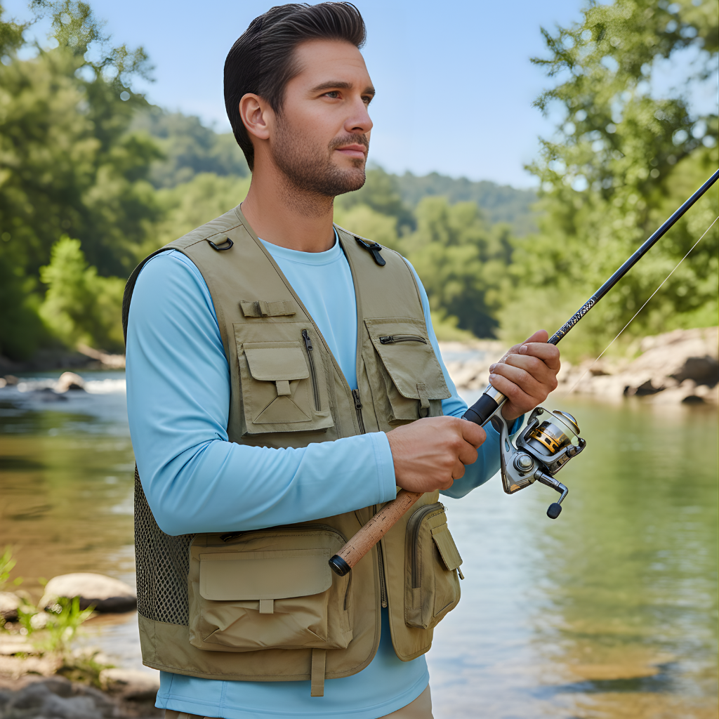 Heren Outdoor Vest met Meerdere Zakken – Sneldrogend Mesh voor Actief Gebruik