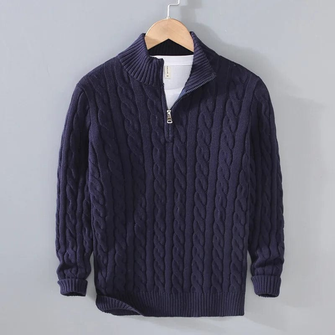 Heren Zip-Pullover met Noors Kabelpatroon | Warme Gebreide Trui met Ritskraag