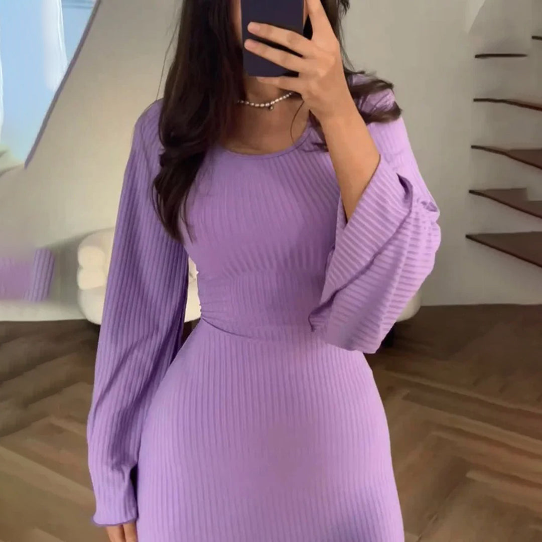 Valeria | Gebreide Maxi-Jurk met Lange, Wijde Mouwen – Elegant & Comfortabel