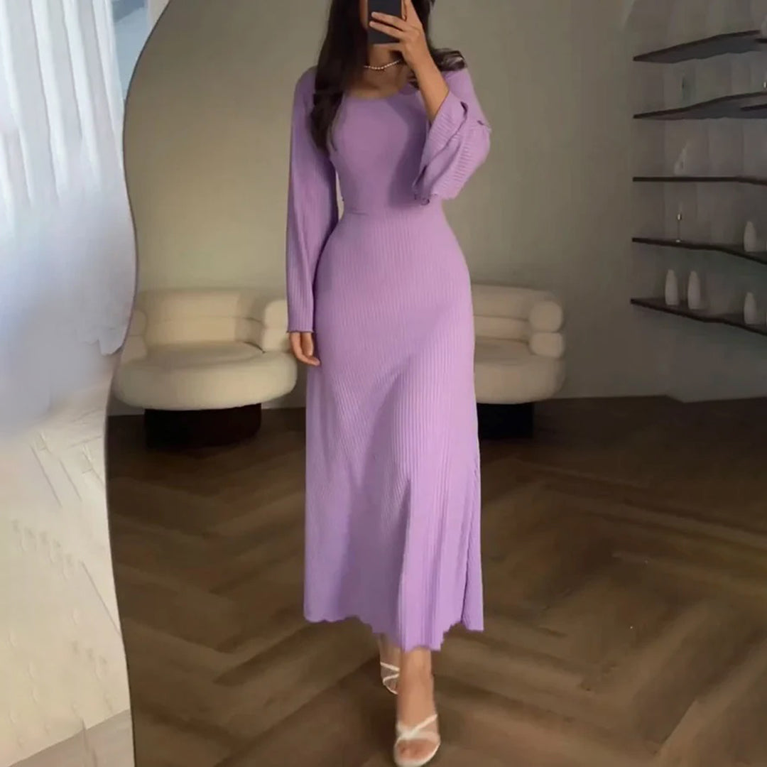 Valeria | Gebreide Maxi-Jurk met Lange, Wijde Mouwen – Elegant & Comfortabel