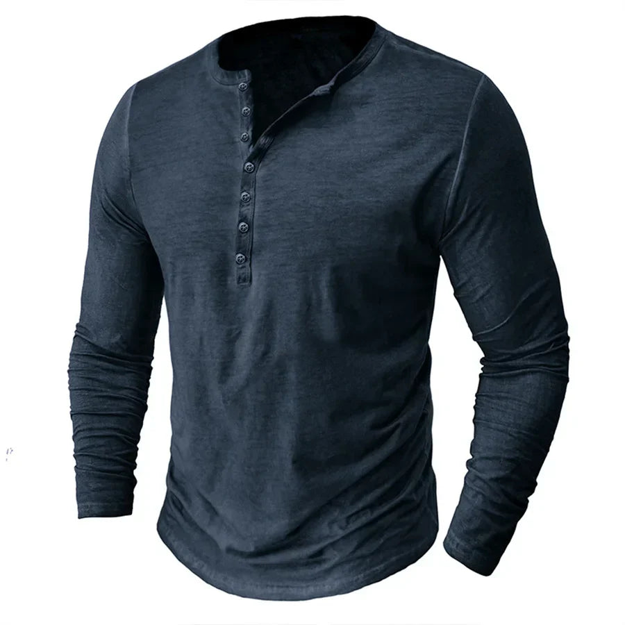 Mode Outlet | Heren Henley Shirt met Lange Mouwen – Casual & Comfortabel